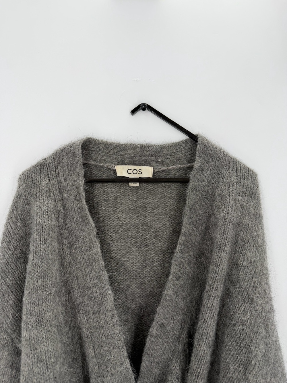 Cos Wool Alpaca Fuzzy Blend Wrap Over Tie Cardigan In Grey Melange